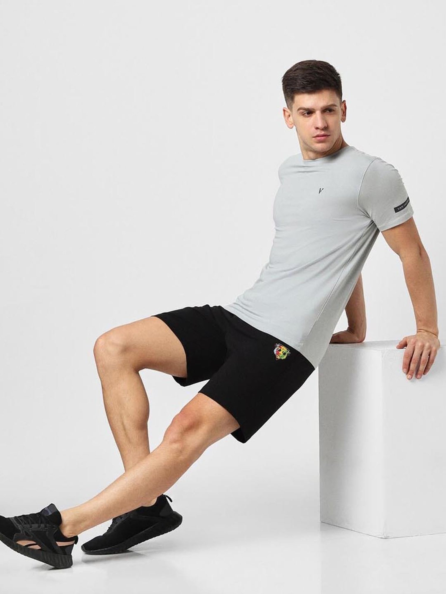 V Dot Grey Cotton Slim Fit T-Shirt