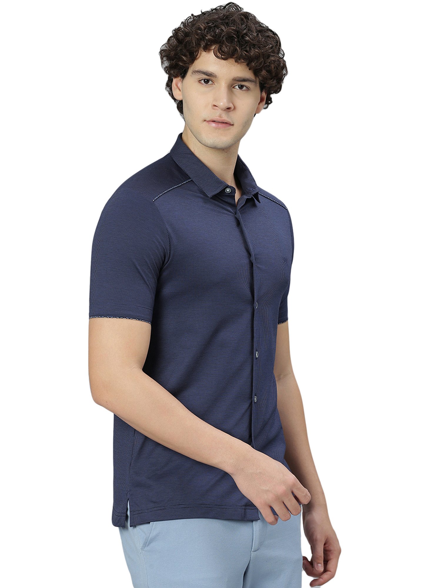Slowave Navy Regular Fit Printed Shirt