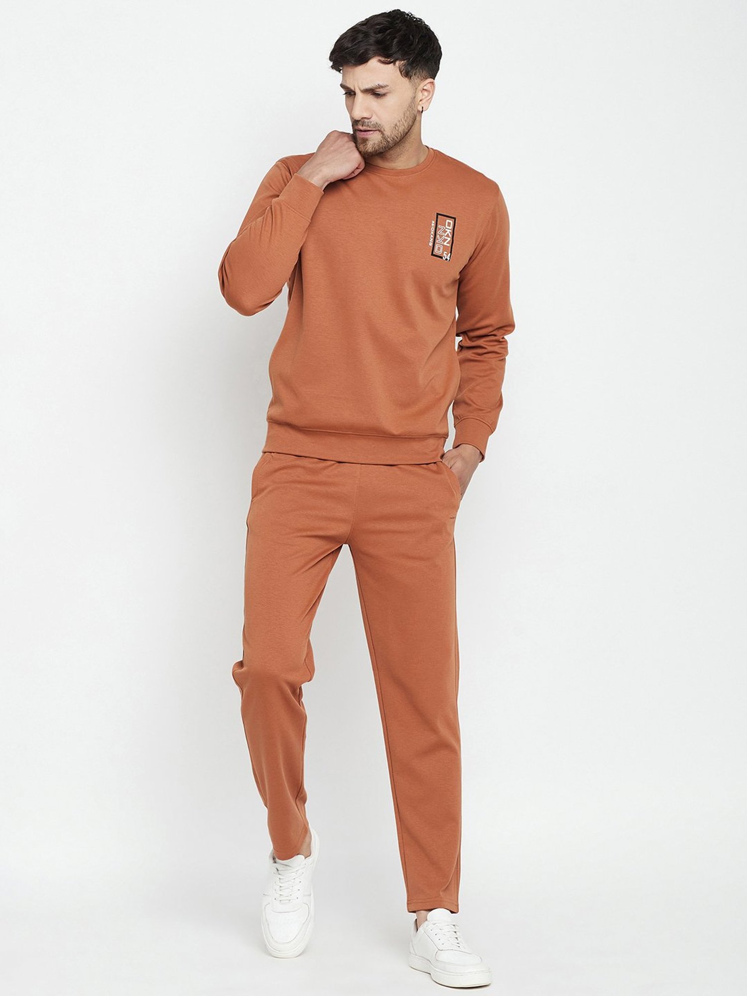 Okane Rust Regular Fit Printed Sweatshirt & Trackpants Set