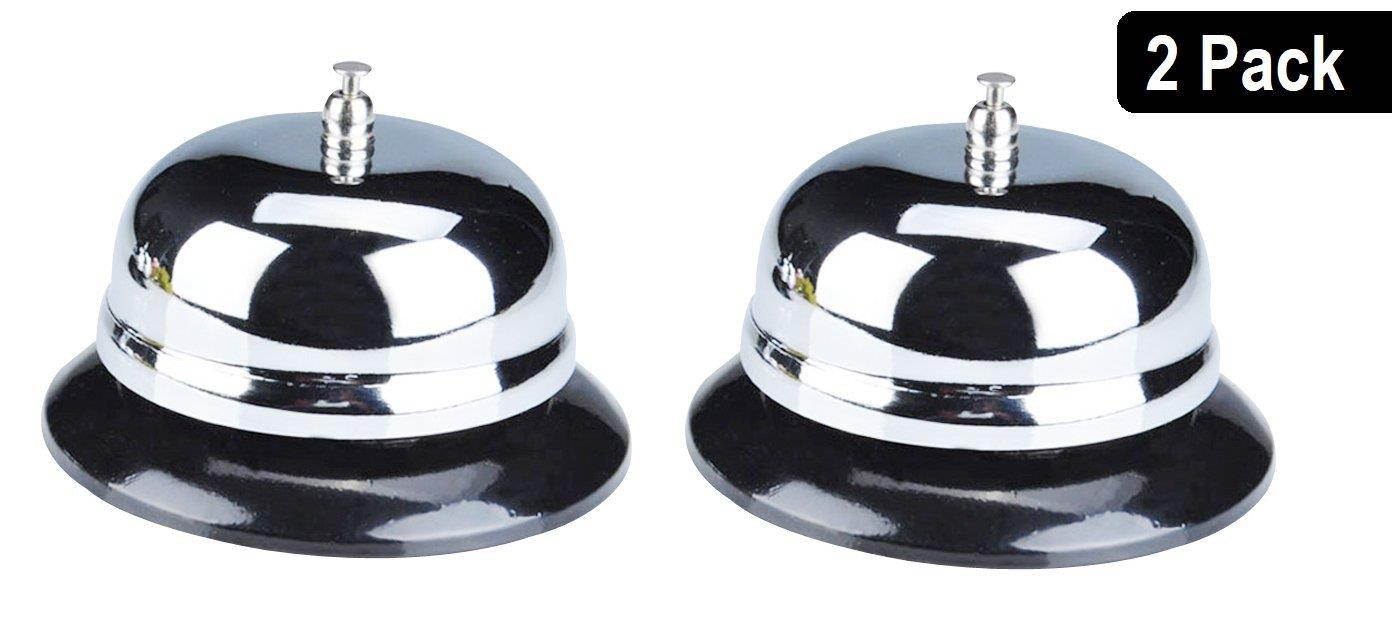 1InTheOffice Call Bell, 3/8" Diameter Desk Call Bell Chrome Finish, Black Base (2)