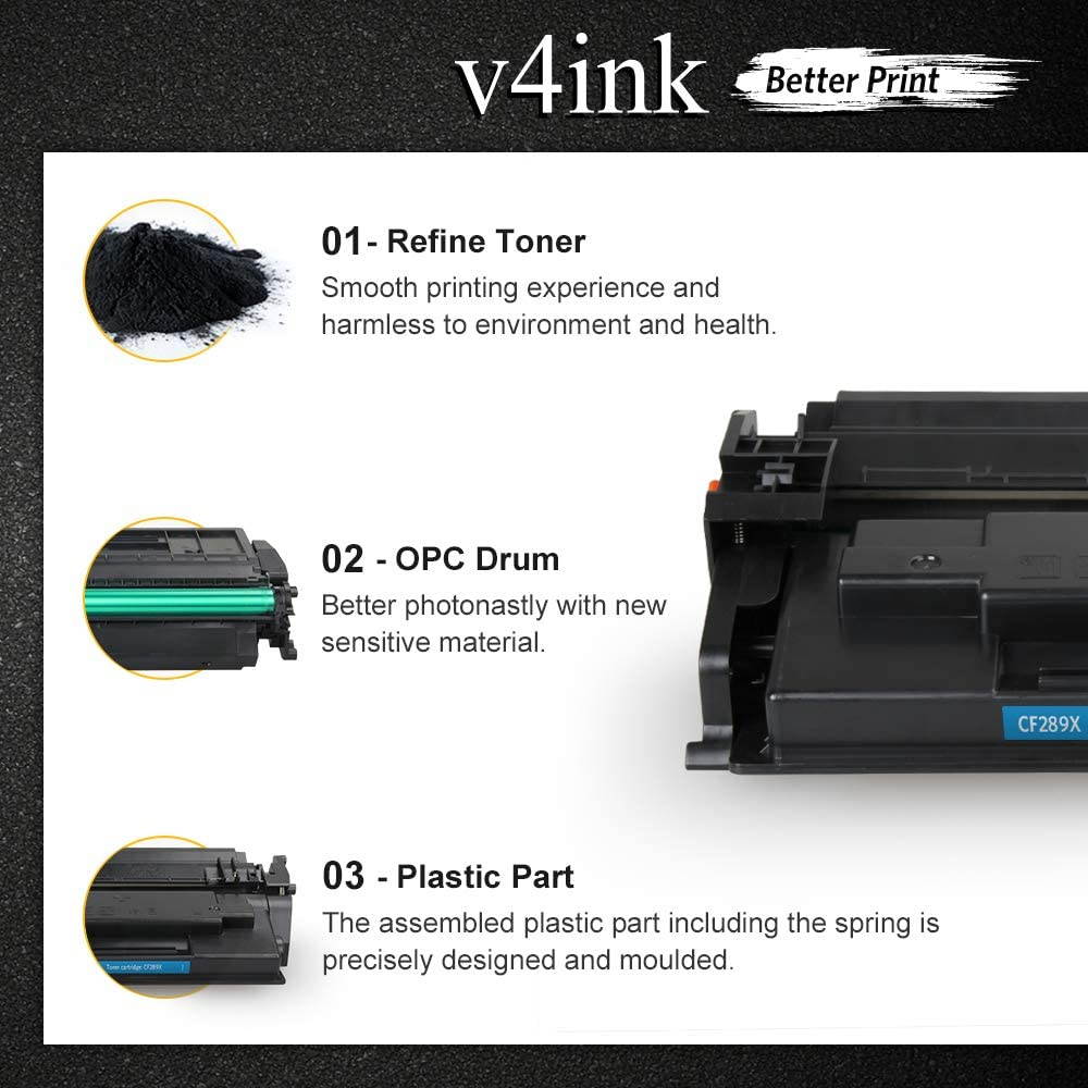 V4INK Compatible CF289X Toner Cartridge Replacement for HP 89X CF289X 89A CF289A for use in HP Laserjet Enterprise M507n M507dn M507X M507dng M528dn M528f M528C M528Z (Black 1 Pack, Without Chip)