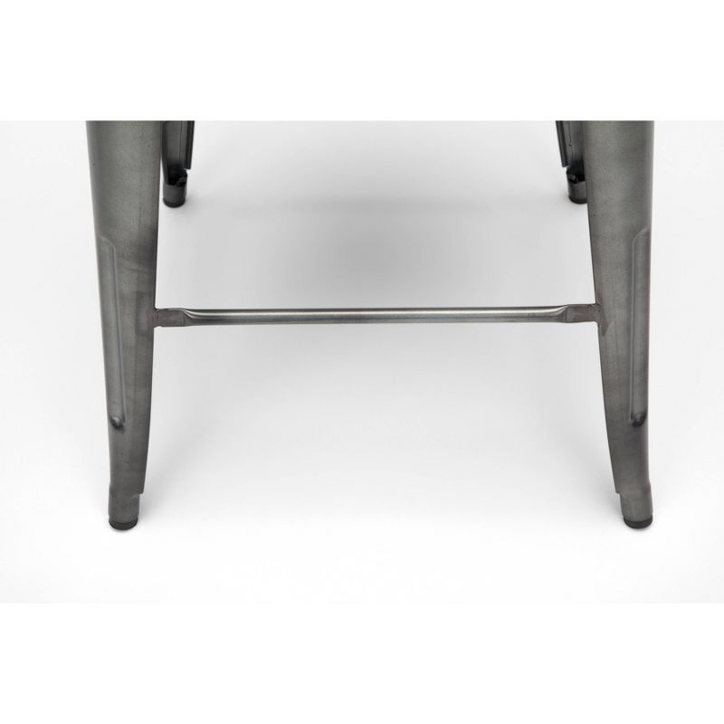Set of 4 26" Industrial Modern Mid Back Galvanized Steel Counter Height Barstool with Arms and Solid Ash Wood Seats Gunmetal/Walnut - OFM