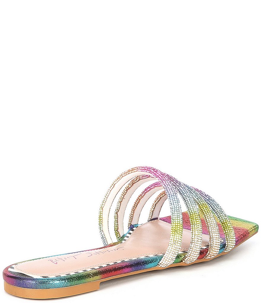 Betsey Johnson Dilon Triple Band Rainbow Square Toe Flat Slides
