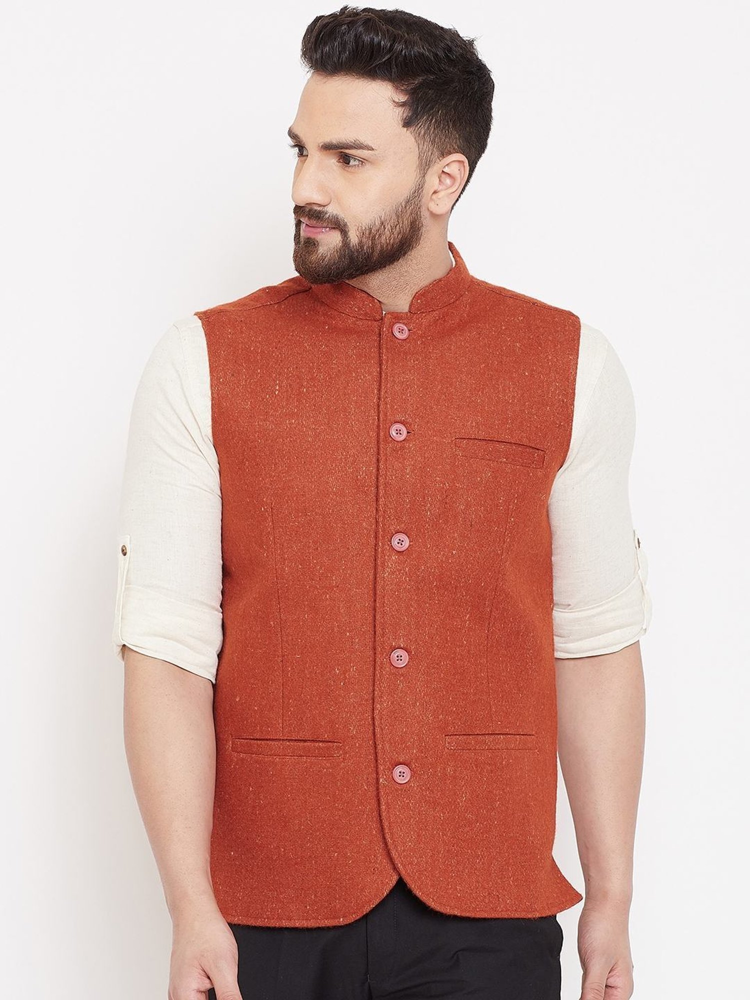 Even Rust Regular Fit Nehru Jacket