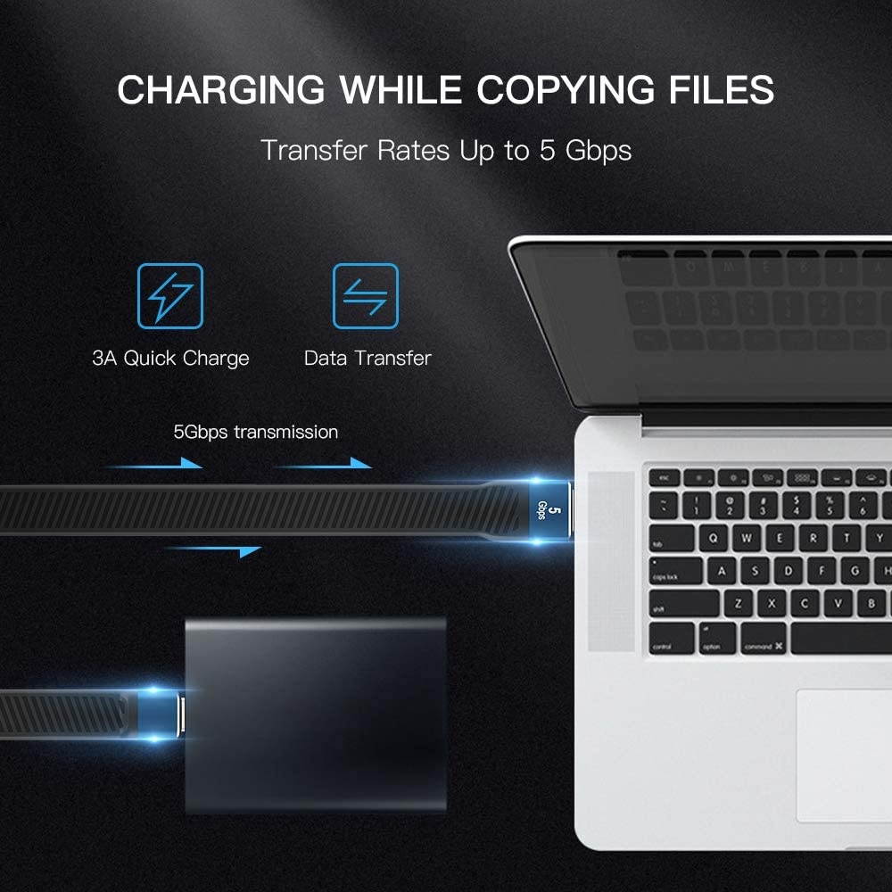 Short USB Type C Cable 0.45ft Aprilery Premium FPC Portable Flat USB A to USB C Cable USB 3.1 5Gbps 3A Quick Charge for Samsung Galaxy S20 S10 / Note 8 Laptop Power Bank Other USB C Charger