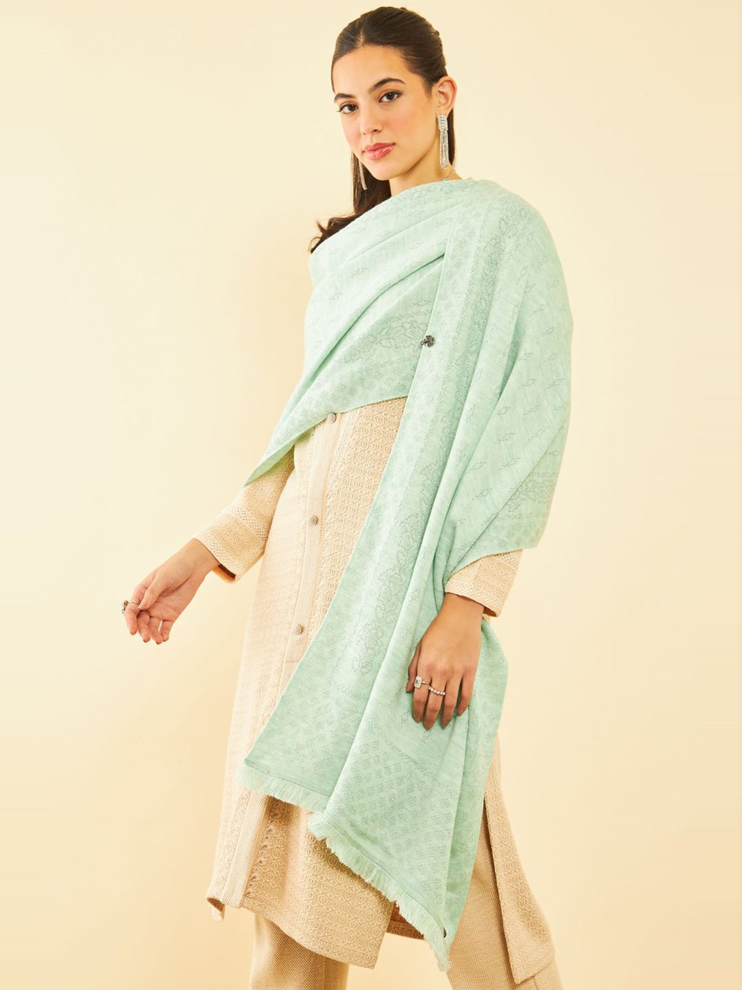 Soch Green Woven Pattern Shawl