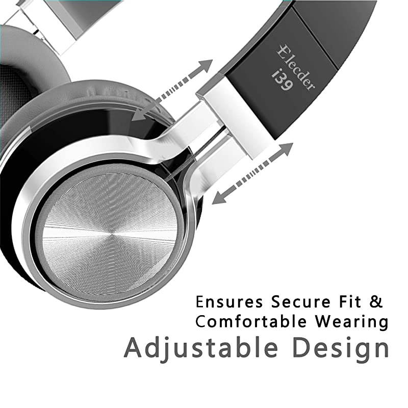 i39 Headphones with Microphone Foldable Lightweight Adjustable On Ear Headsets with 3.5mm Jack for Cellphones Computer MP3/4 Kindle School Black/Gray