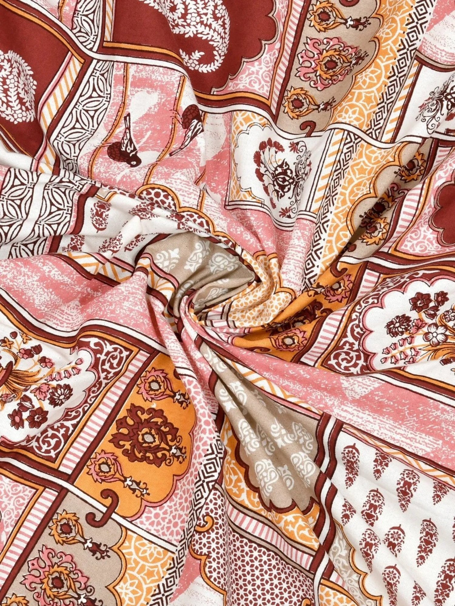 Living Roots Abstract Maroon 300 TC Cotton Bedsheet with 2 Pillow Covers