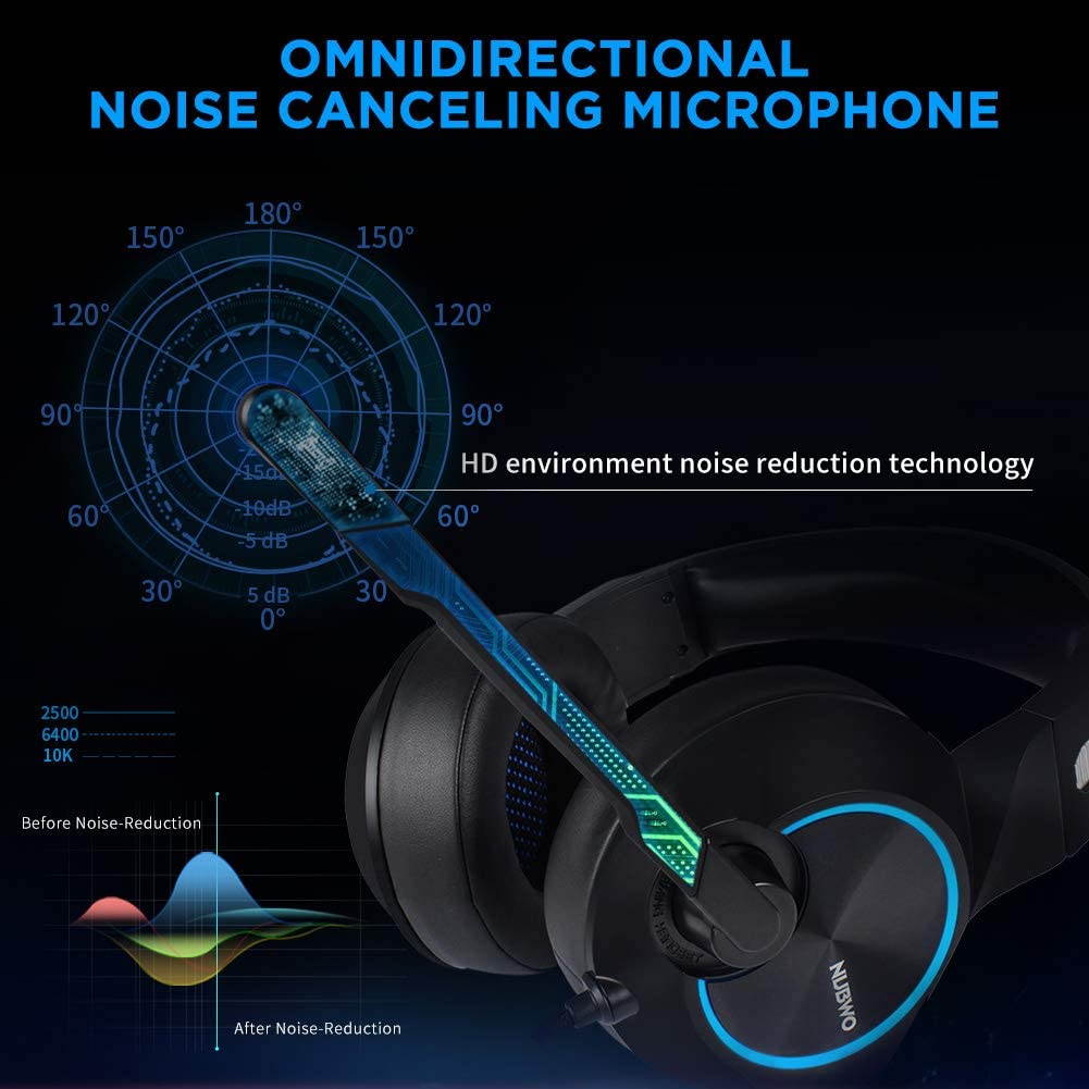 USB Gaming Headset with 7.1 Surround Sound Stereo, USB Headphones with Noise Canceling Mic & RGB Light, Compatible with PC, PS4 Console, Laptop