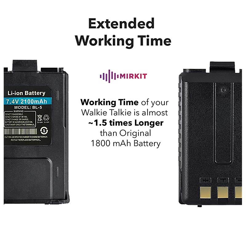 Baofeng Battery BL5 Li ion 74V 2100mAh for TwoWay HAM Radio UV5R v2+ BFF8HP Rechargeable Extended Batteries Accessories and Parts for radios by  Radio USA Warranty