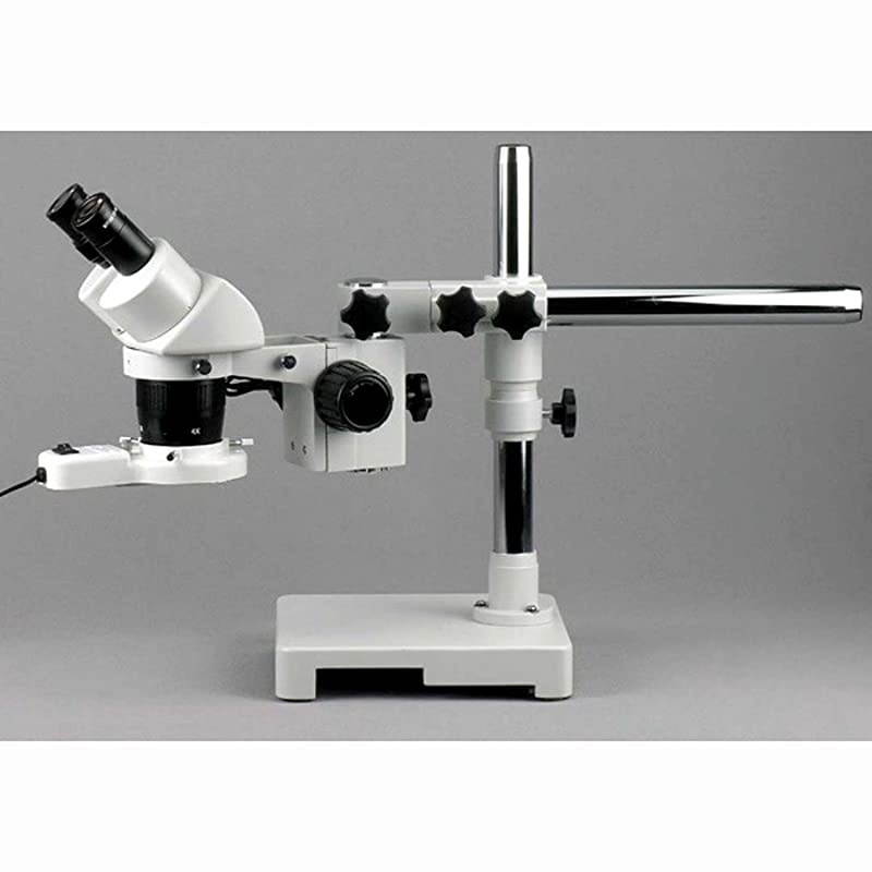 SW-3B24-FRL Binocular Microscope, WH10x Eyepieces, 10X and 40X Magnification, 2X/4X Objective, Single-Arm Boom Stand, 8W Fluorescent Ring Light, 110V-120V