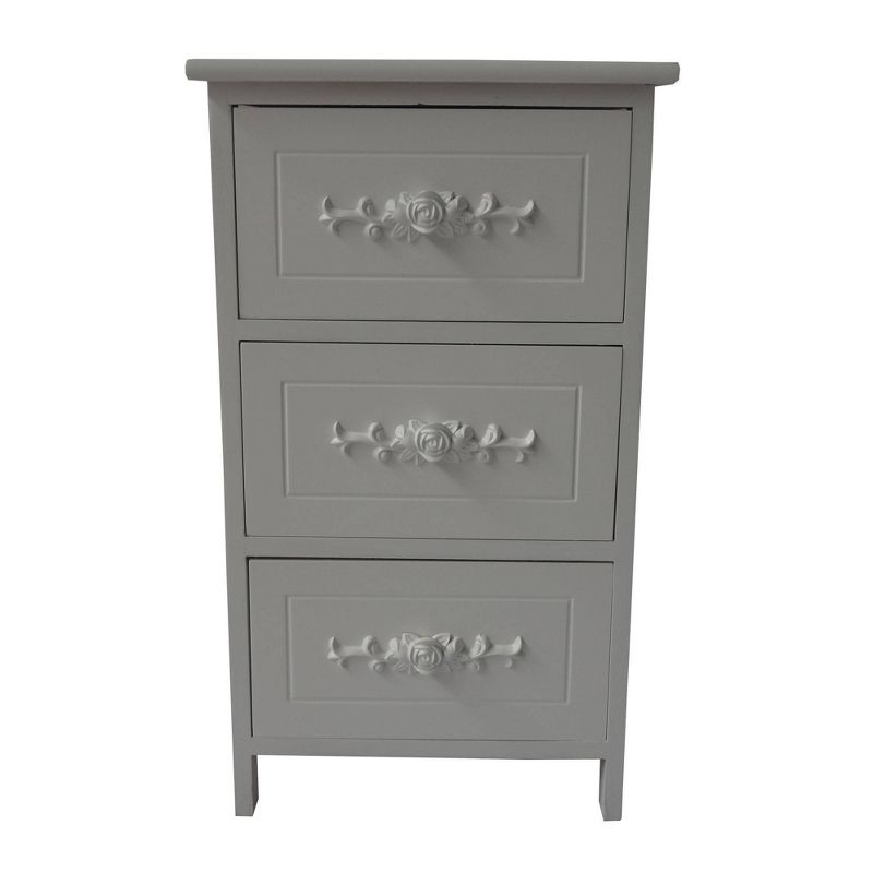 24.41" 3 Drawer Wooden Storage Cabinet with Engraved Floral Details Heathered White - The Urban Port