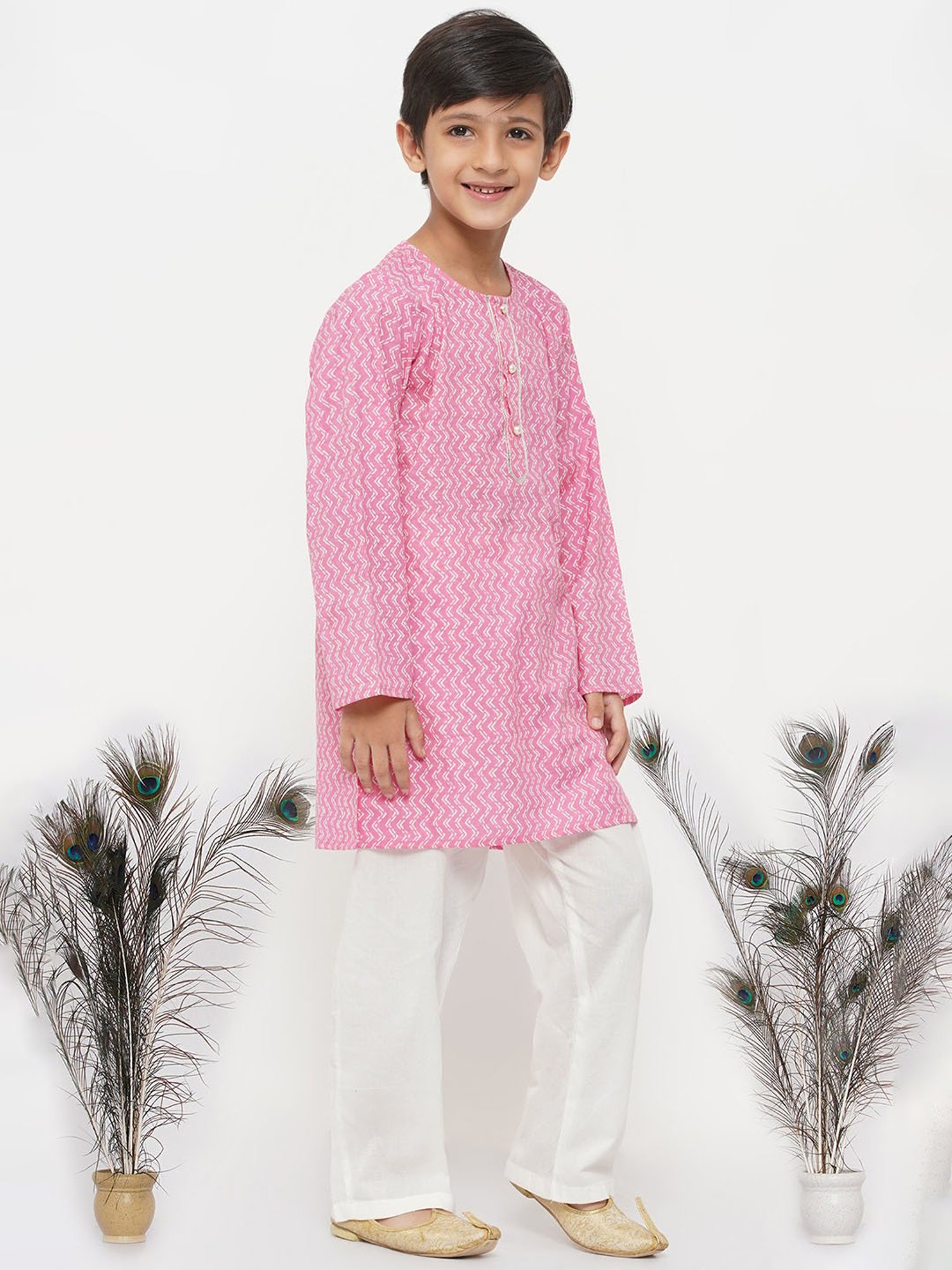 Little Bansi Pink & White Printed 1 Kurta + 1 Pyjamas