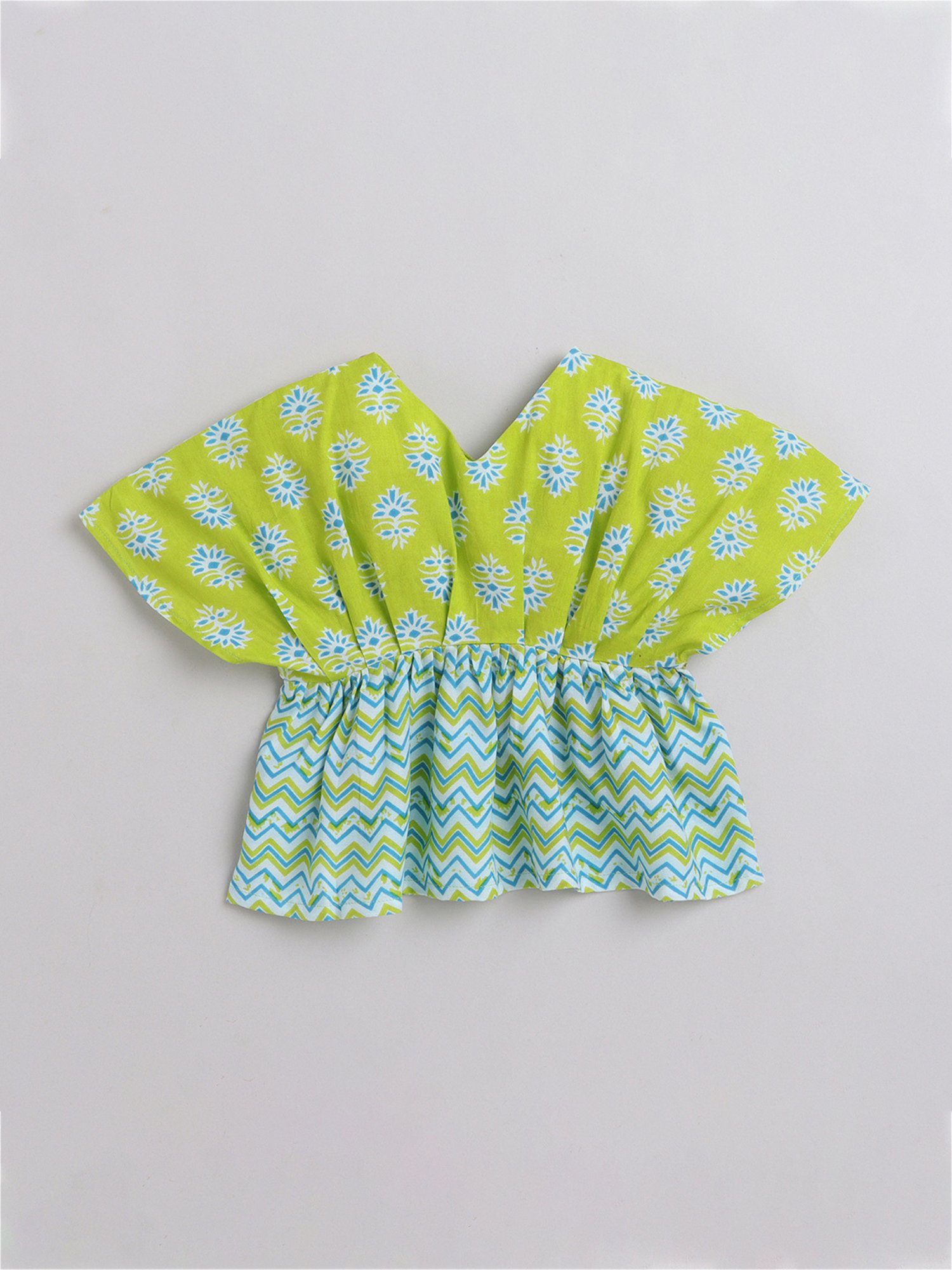 Many Frocks Kids Green & White Printed Top with Plazzos