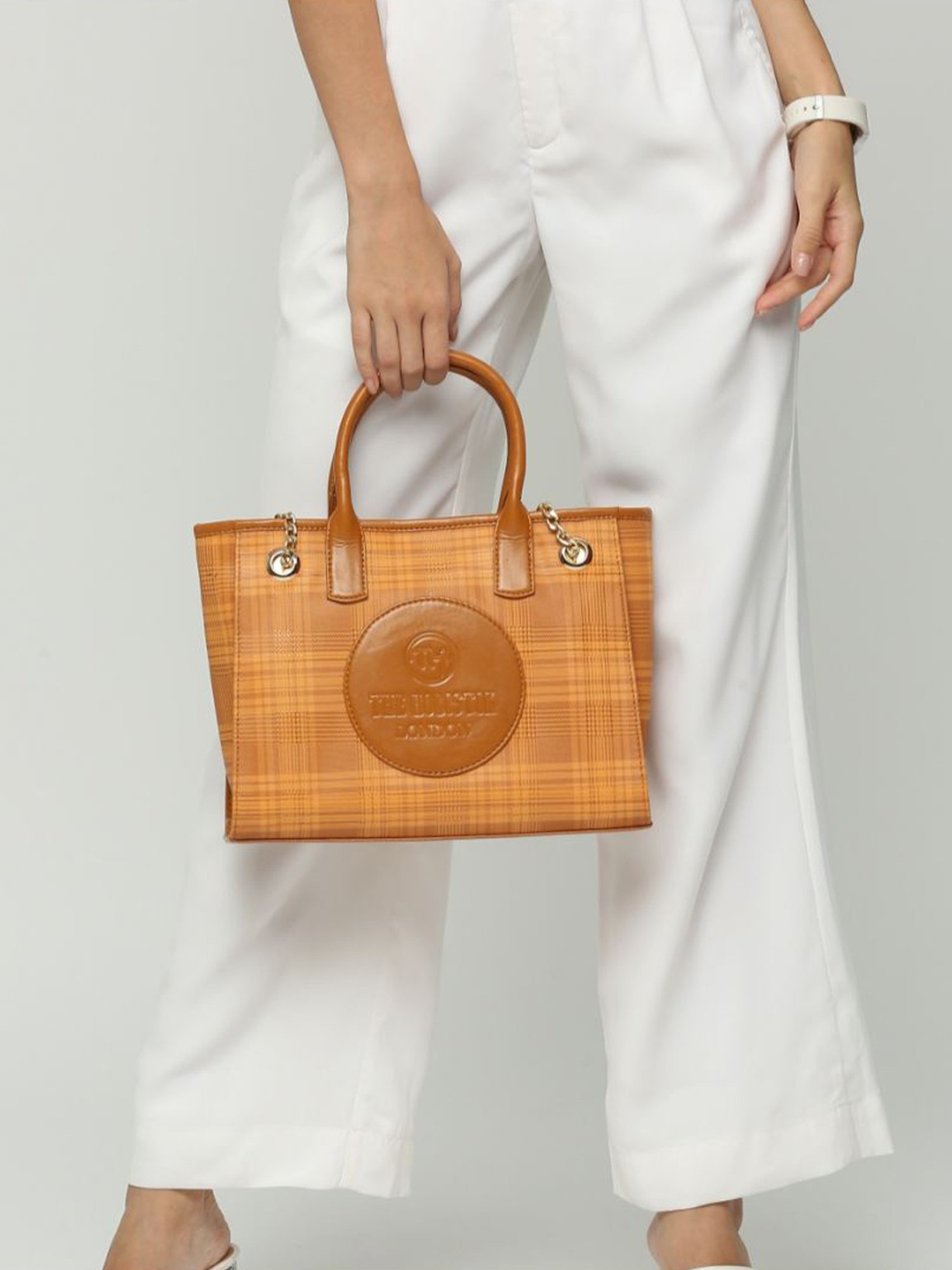 THE HOLISTIK Blossom Brown Checks Medium Shoulder Bag