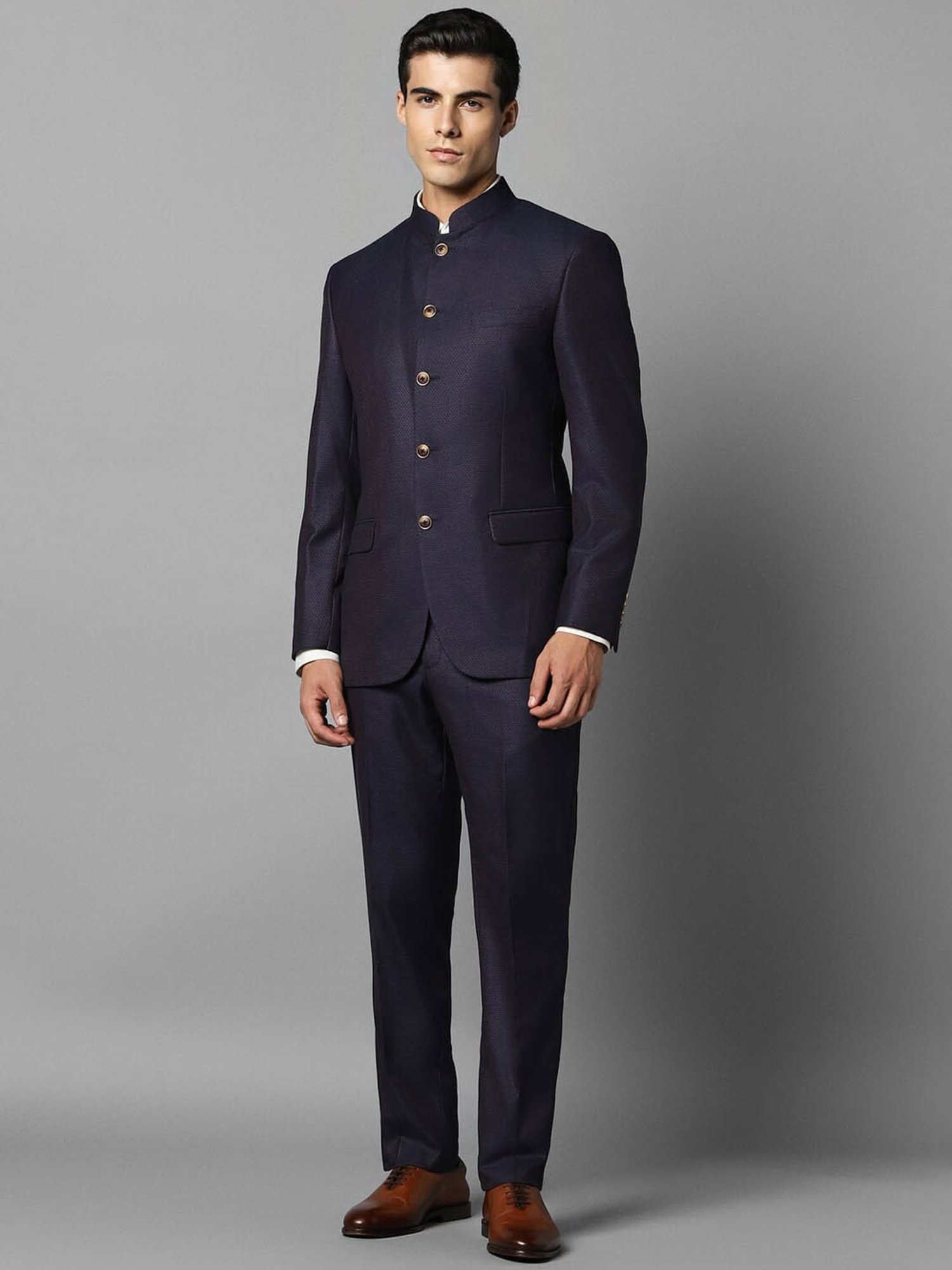Louis Philippe Navy Blue Regular Fit Texture Two Piece Suit