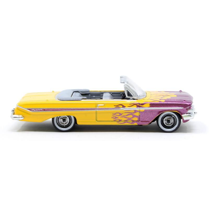 1961 Chevrolet Impala Convertible Yellow w/Purple Flames "Hot Rod" 1/87 (HO) Scale Diecast Model Car by Oxford Diecast