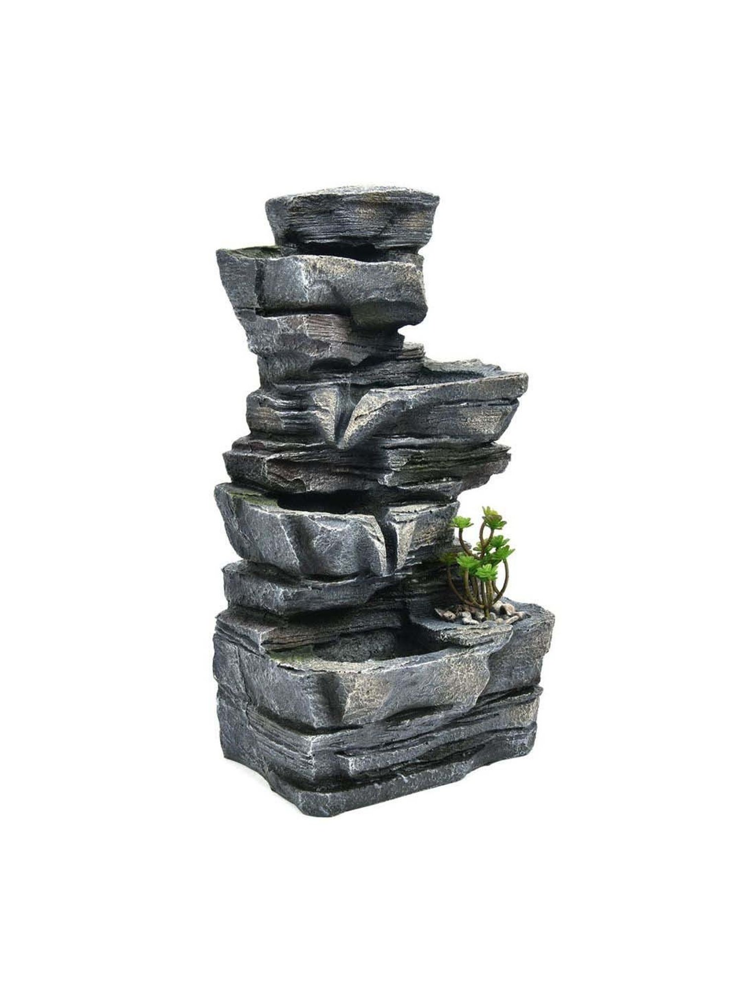 @home Grey Resin Four Bowl Decorative Water Fountain With Led Light