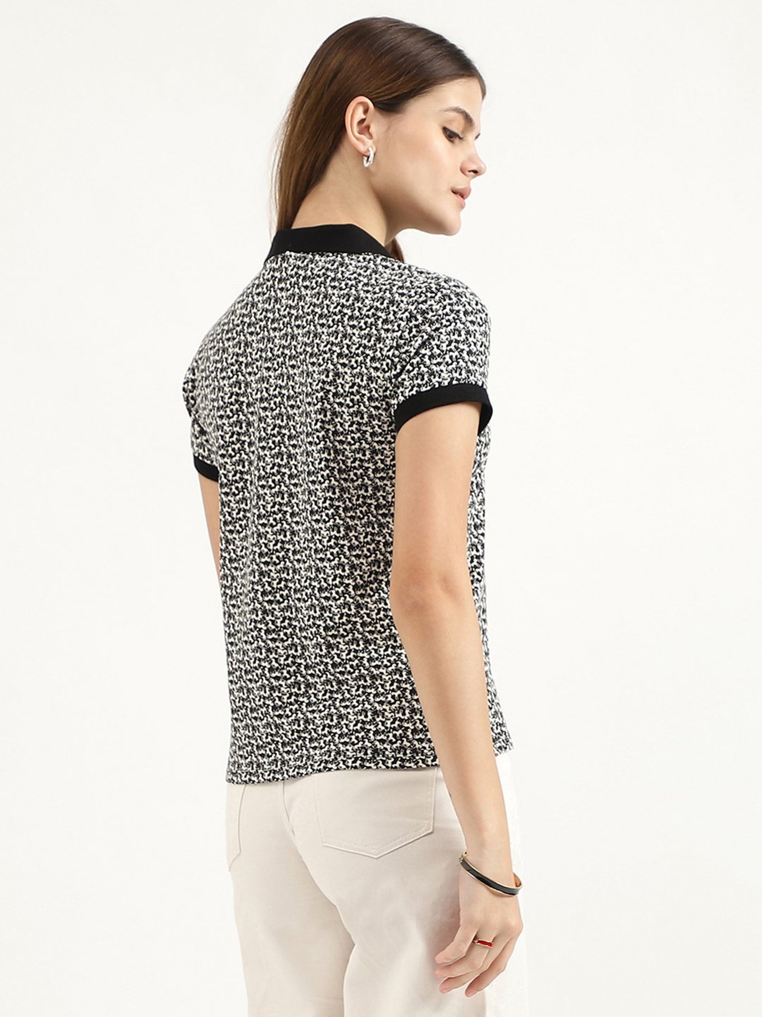 United Colors of Benetton Black Printed Polo T-Shirt