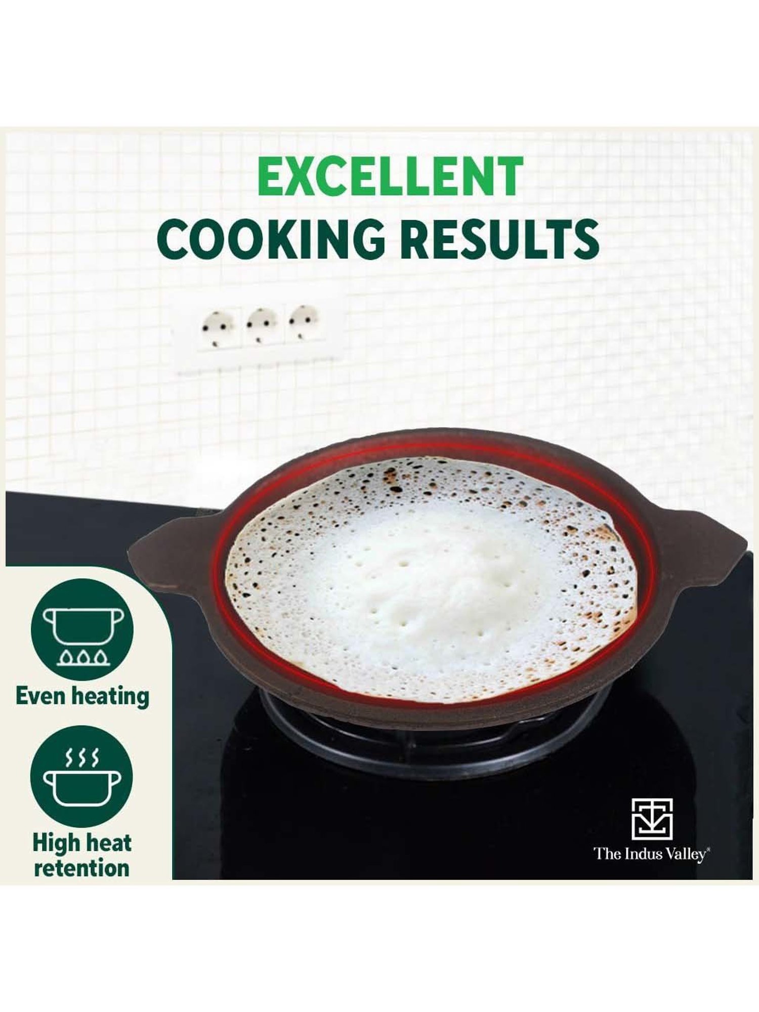 The Indus Valley Black Cast Iron 22.09 cm Vellapam Pan (0.5 L)