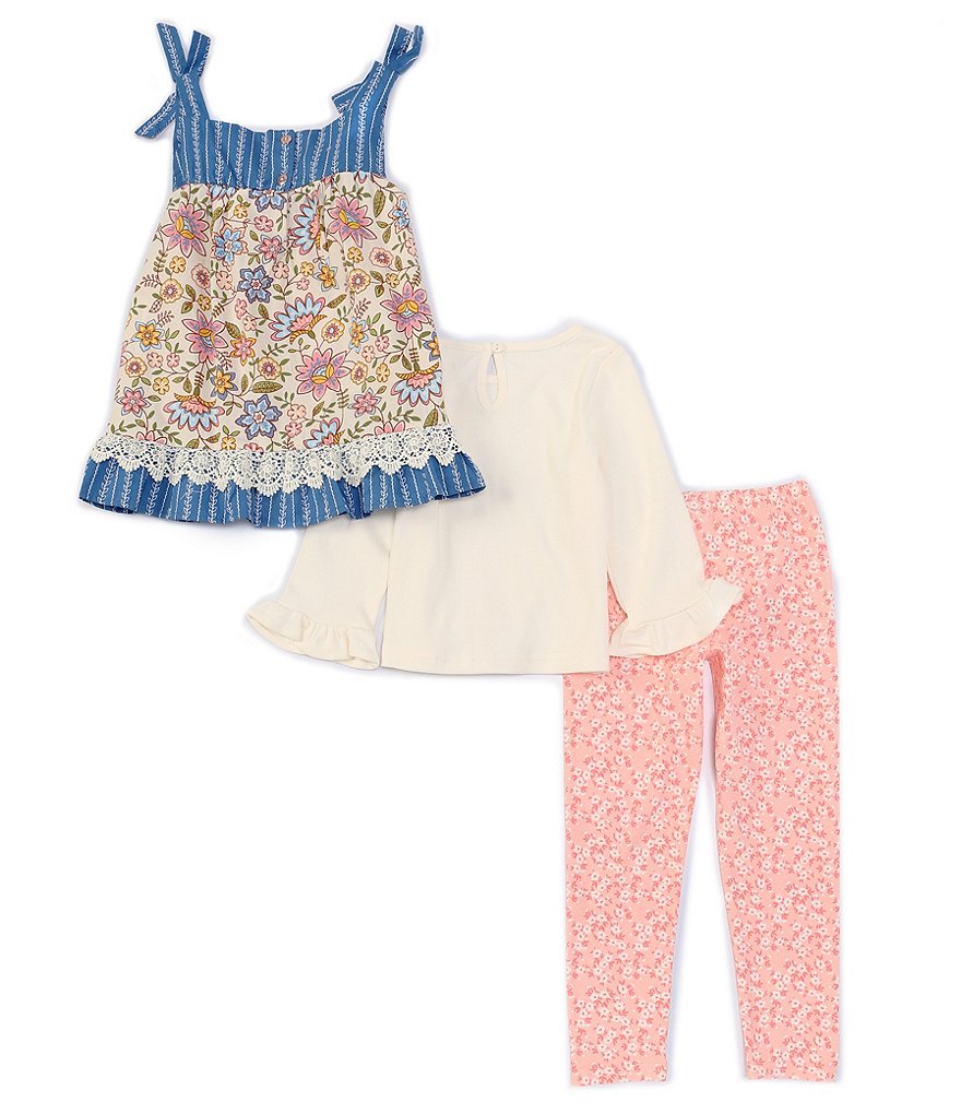 Rare Editions Little Girls 4-6X Printed Chiffon Jumpsuit & Denim Vest Set