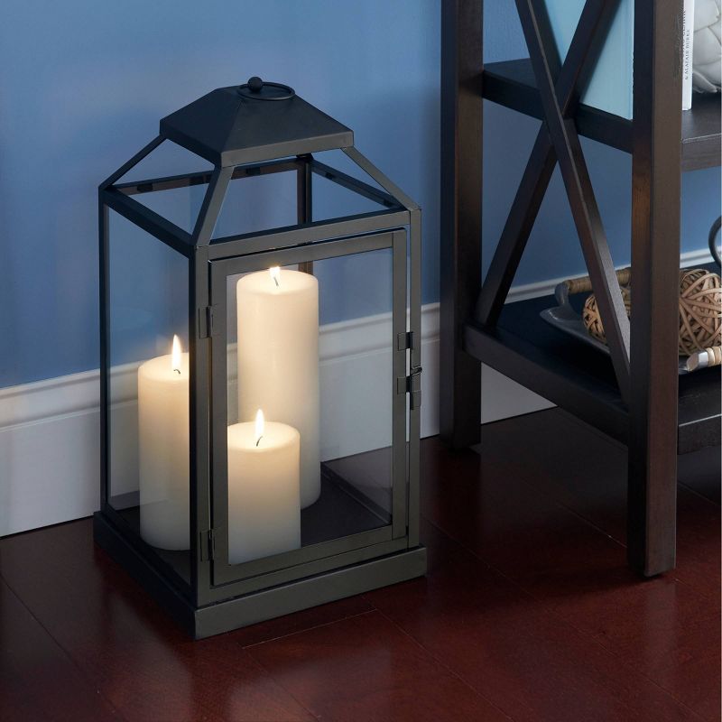17" Gideon Metal Outdoor Lantern with Door Black - Smart Living
