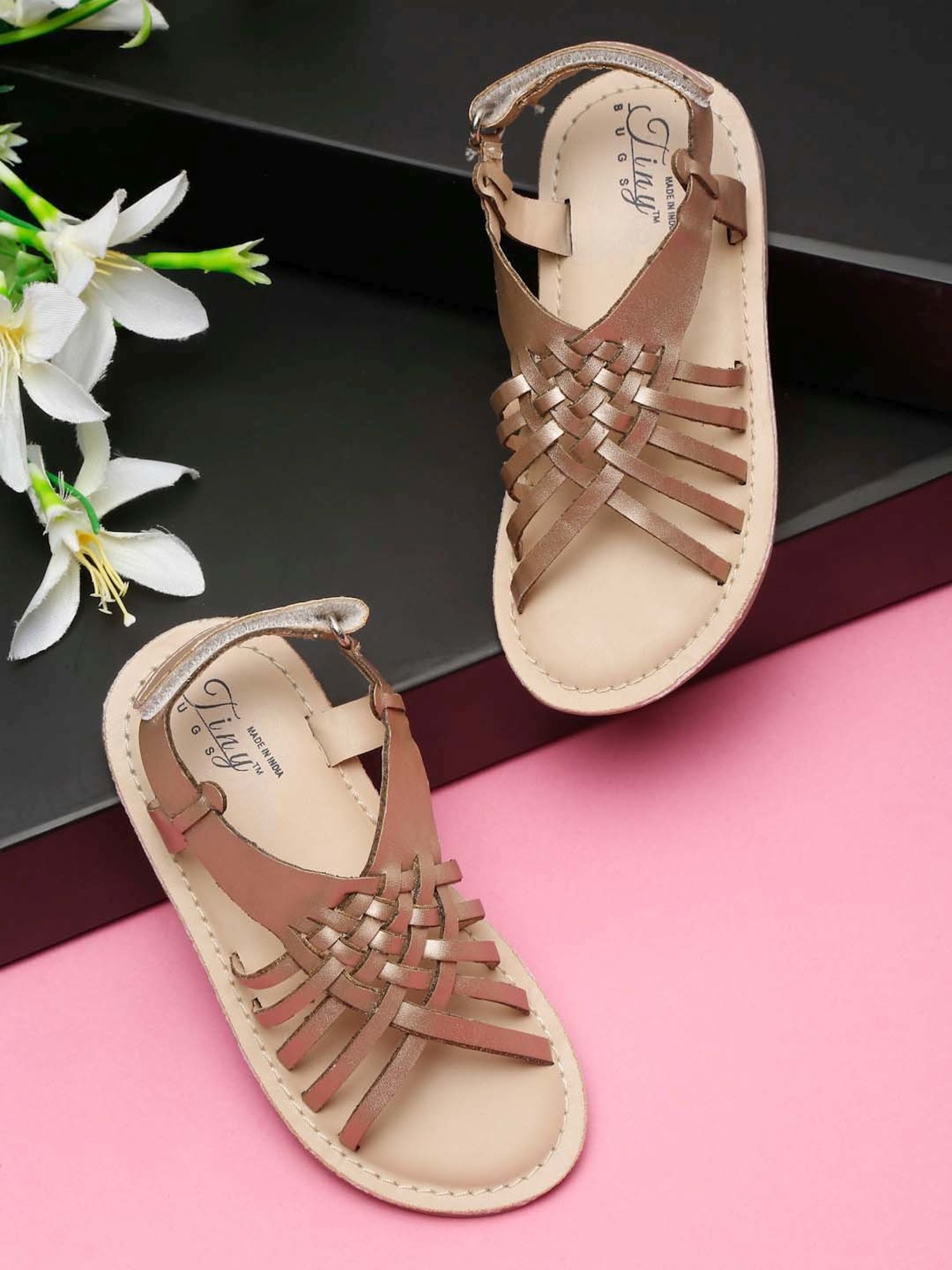 Tiny Bugs Kids Golden Cross Strap Sandals