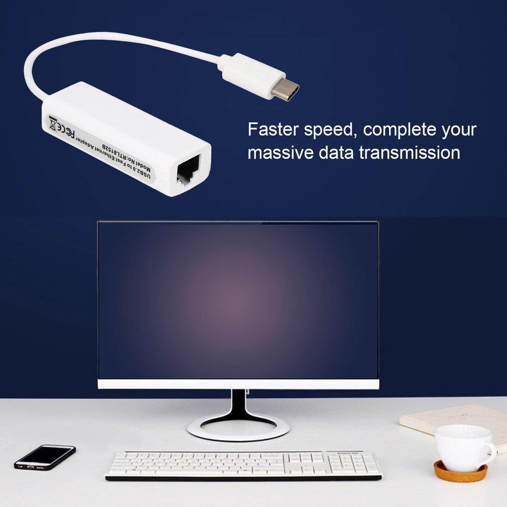 Maikou Fashion Mini Type-C Network Card High Speed USB 2.0 Interface Type-C to RJ45 Adapter for Apple for Macbook PC