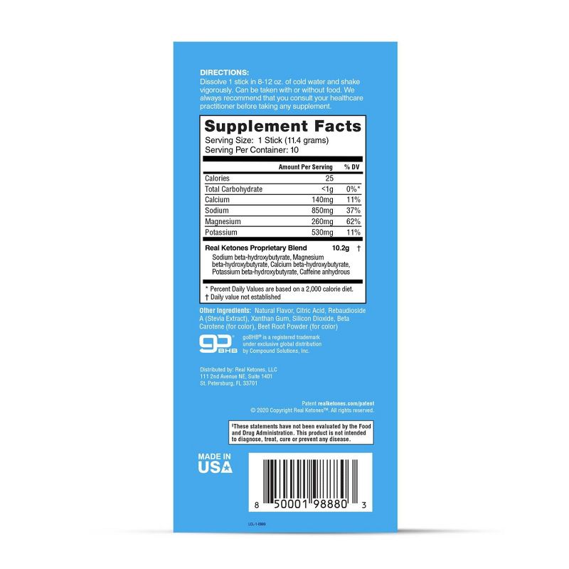 Real Ketones D-BHB Exogenous Keto Caffeinated Weight Loss Powder Sticks - Peach - 10ct