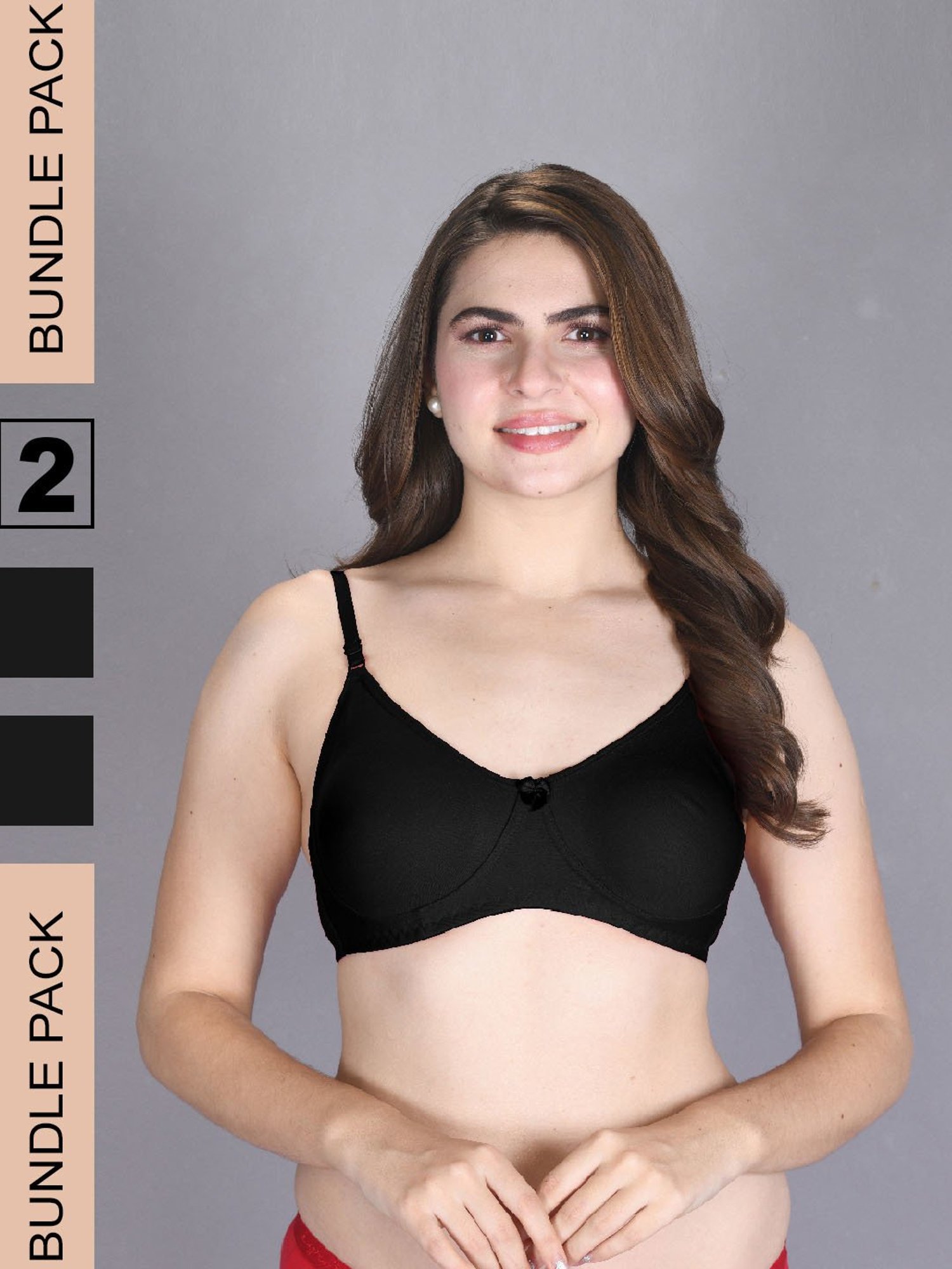 Lux Venus Black Full Coverage Non-Wired T-Shirt Bra With Adjustable Strap - Pack of 2