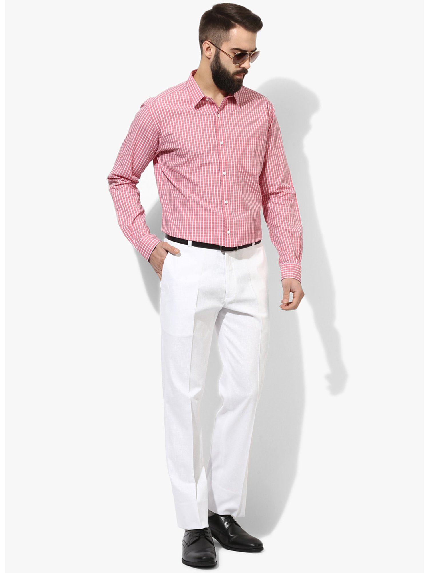 Hangup Plus White Regular Fit Flat Front Trousers