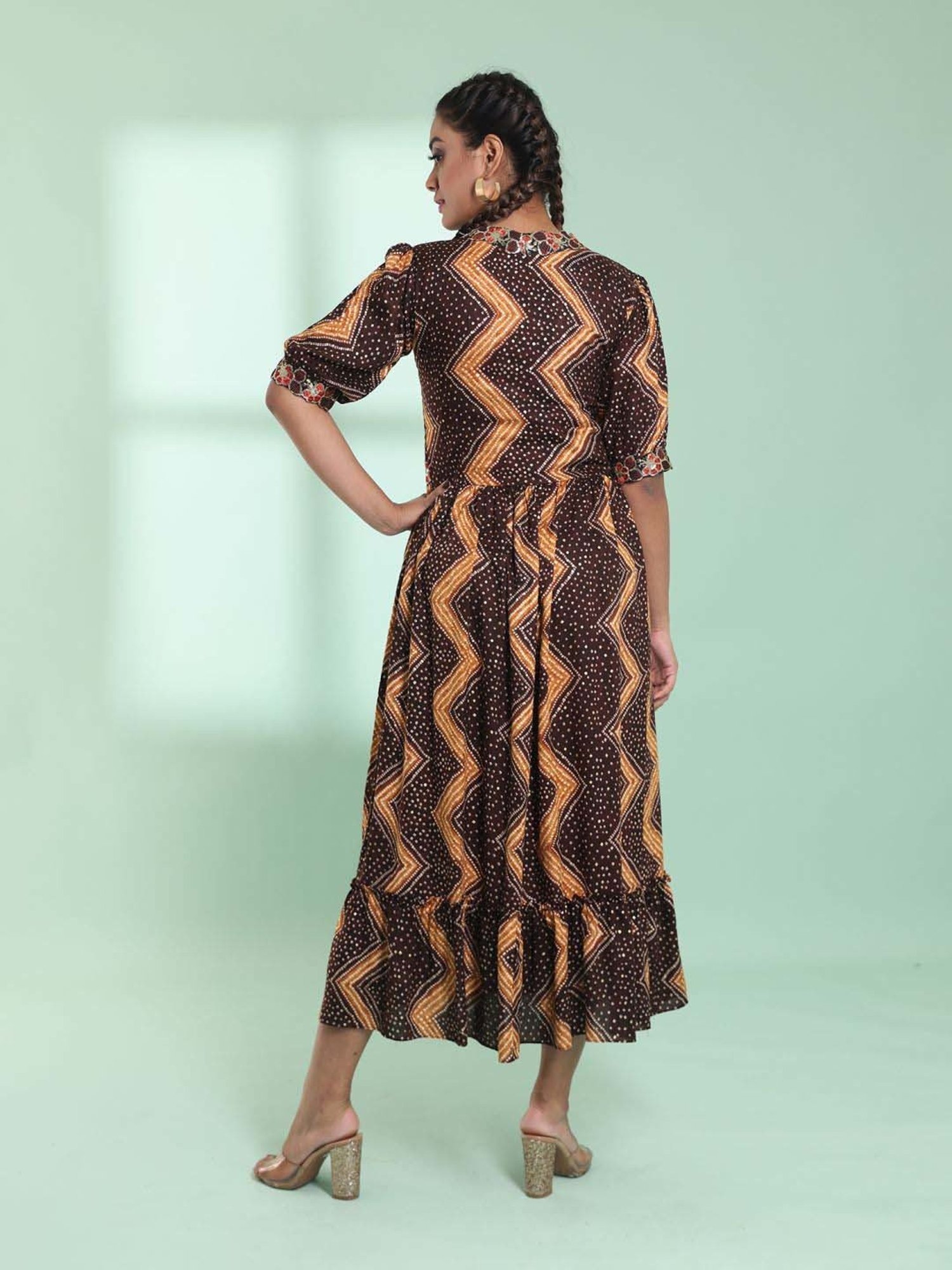 CHARUKRITI Brown Printed Maxi Dress