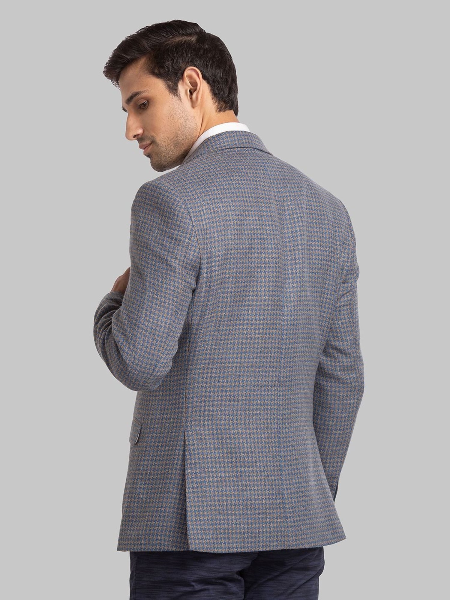 Park Avenue Blue Super Slim Fit Printed Blazer