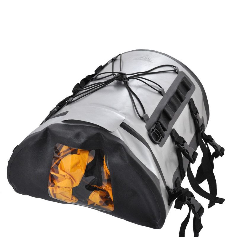 Seattle Sports 056124 15.7 Liter Spacious Capacity Heavy Duty Deluxe Kayak Waterproof Deck Bag with Zippered Opening and Buckled Tie Downs, Silver