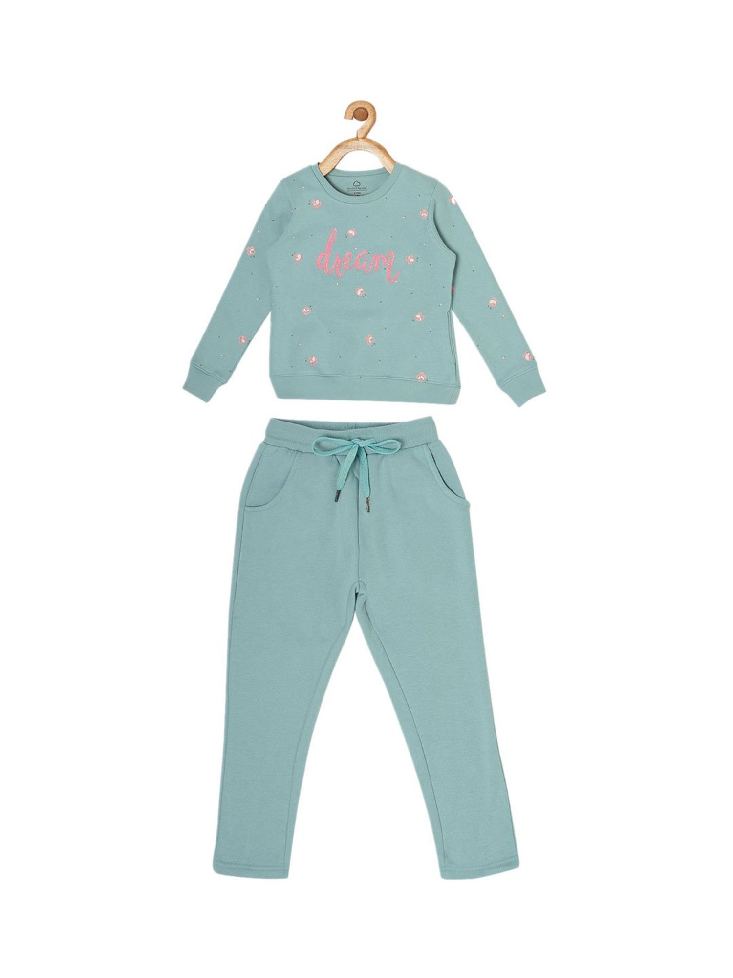 Sweet Dreams Girls Blue Printed Tracksuit