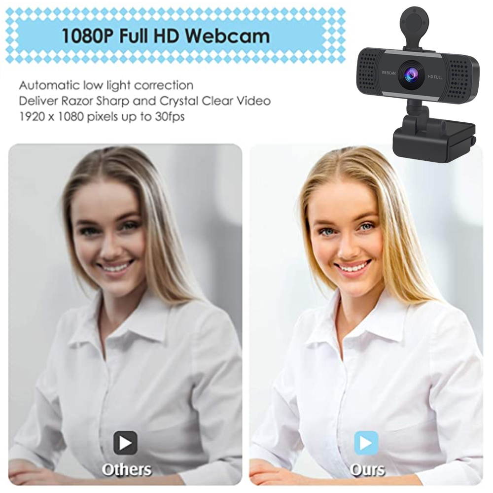 Webcam HD 1080p Business Web Camera, USB PC Computer Webcam with Microphone & Privacy Cover,Laptop Desktop Full HD Camera Video Webcam 110 Degree Widescreen, Plug and Play for Laptop MAC PC, WC60