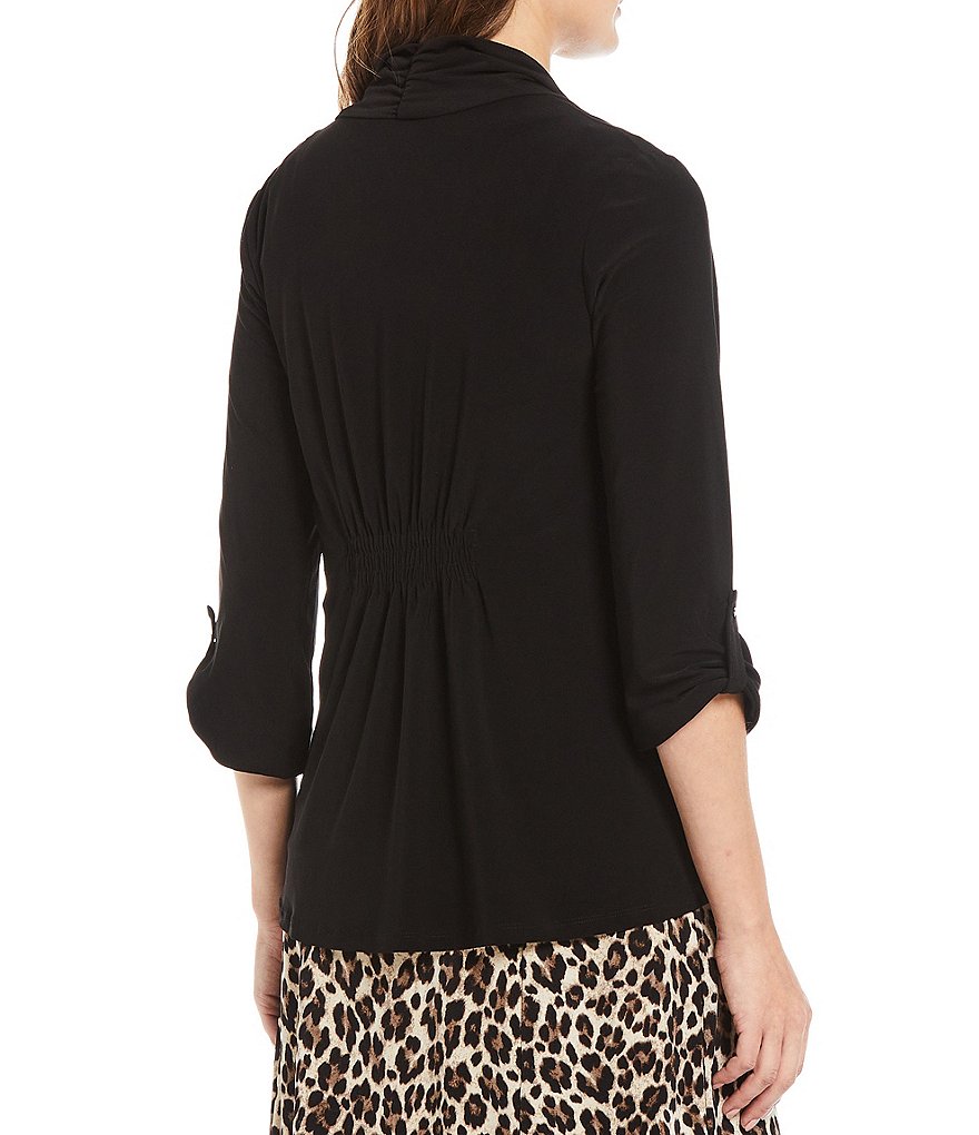 Ali Miles Petite Size Open Mesh Two Button Front 3/4 Sleeve Jacket