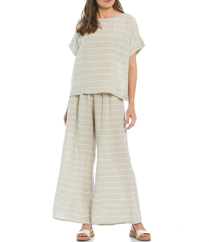 Bryn Walker Osca Stripe Linen Wide Leg Pull-On Pants