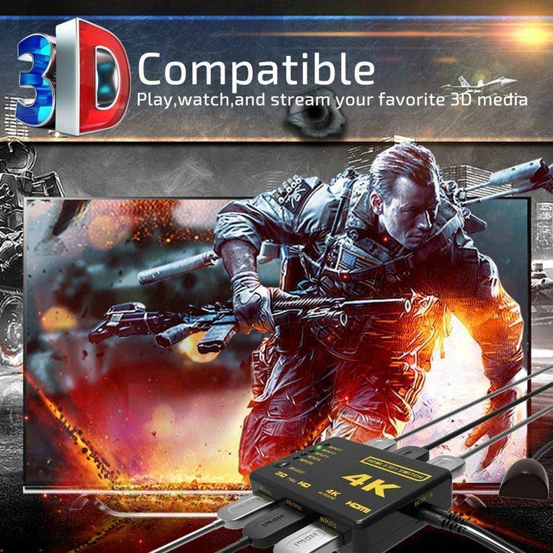 HDMI Switch 4K 5 in 1 out HDMI Selector Splitter- HDMI Switcher with Remote Hdmi Auto Switcher Box Supports 4K 60Hz, HDMI Switch for PS3 / Xbox One/Fire TV/SKY BOX/STB/DVD/Laptop