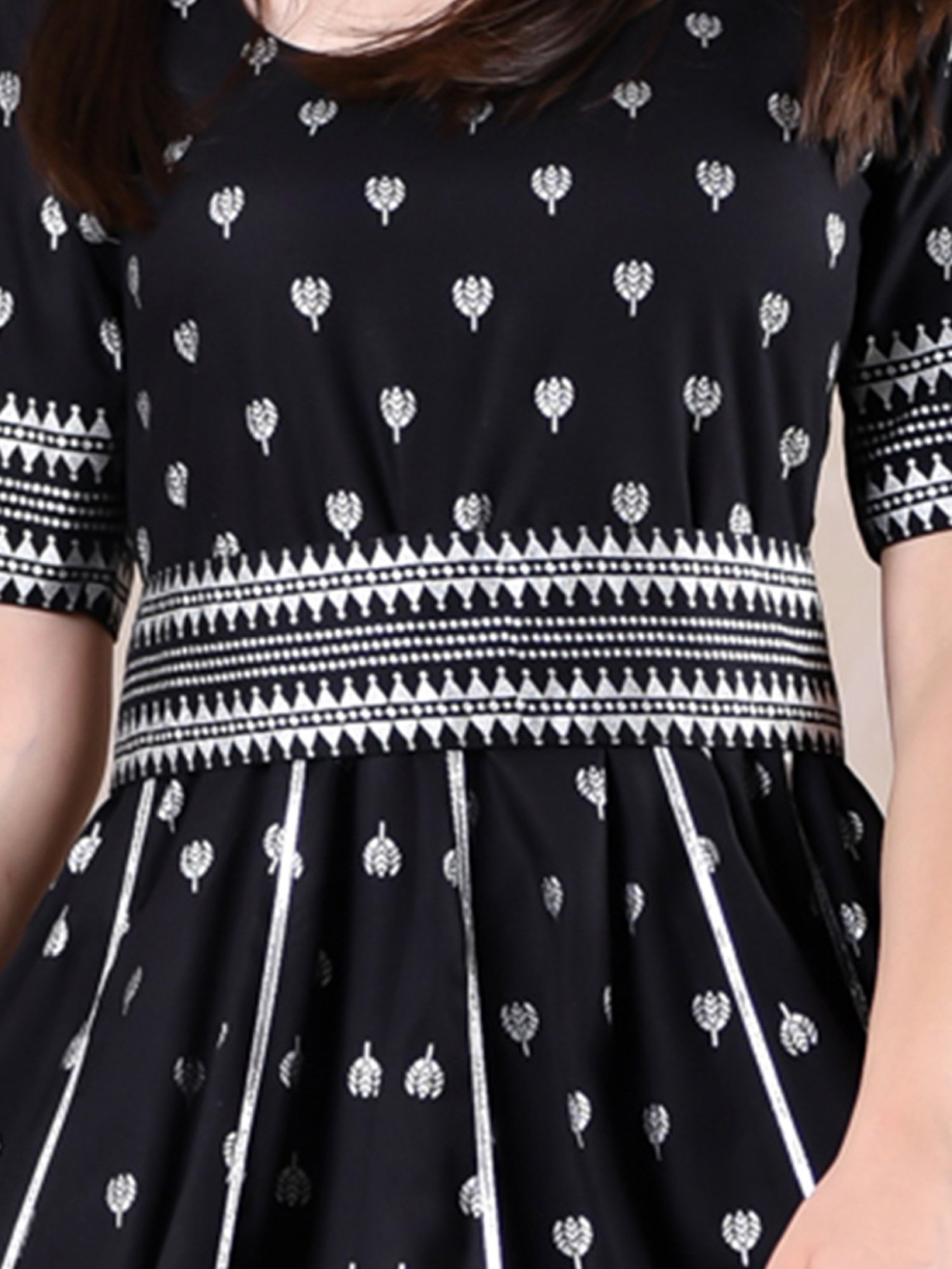 Rustorange Black Printed A-Line Dress