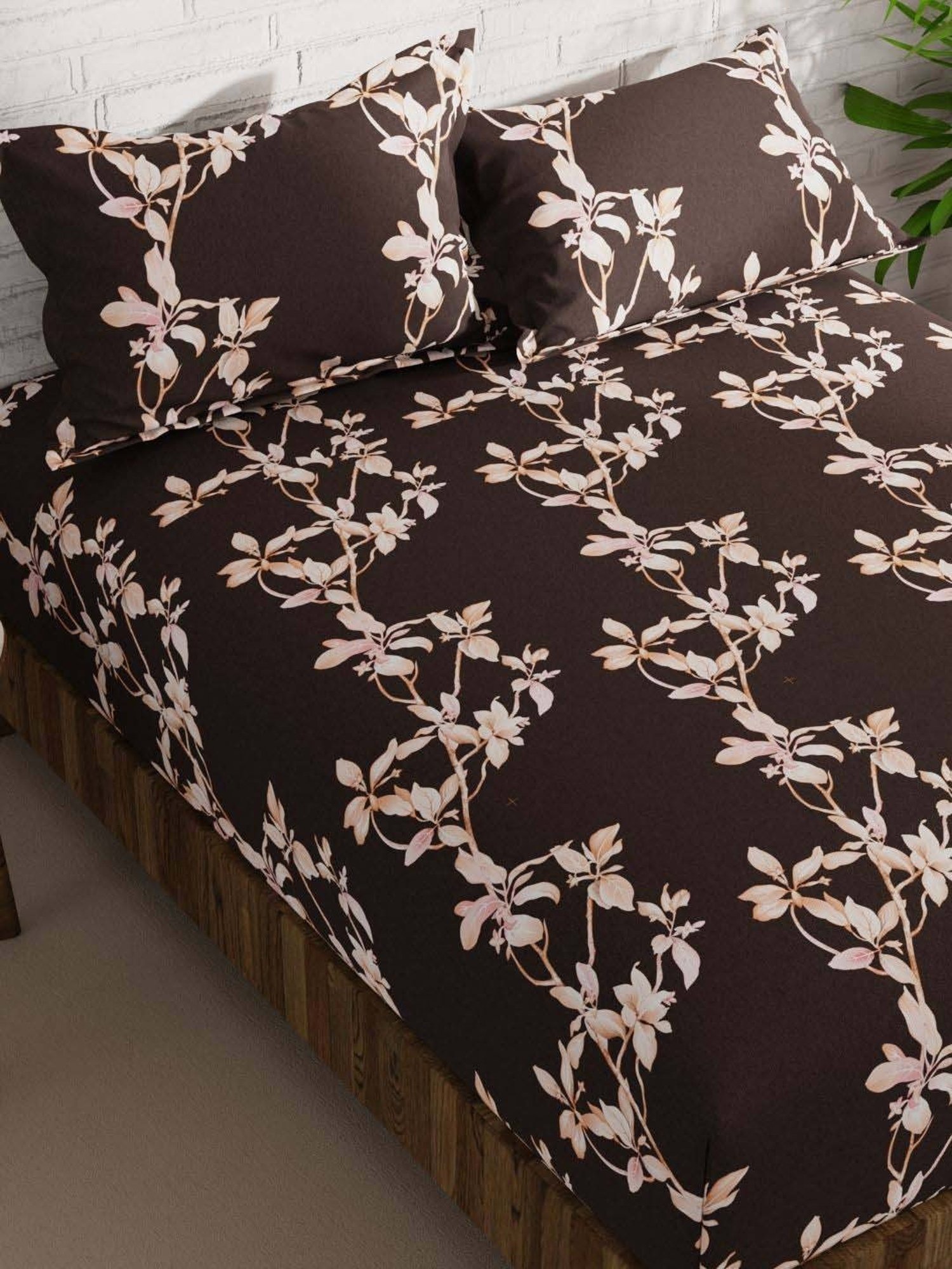 Bianca La-vogue Brown & Pink Microfibre 152 TC Extra Smooth Double Size Bed Sheet with Pillow Cover