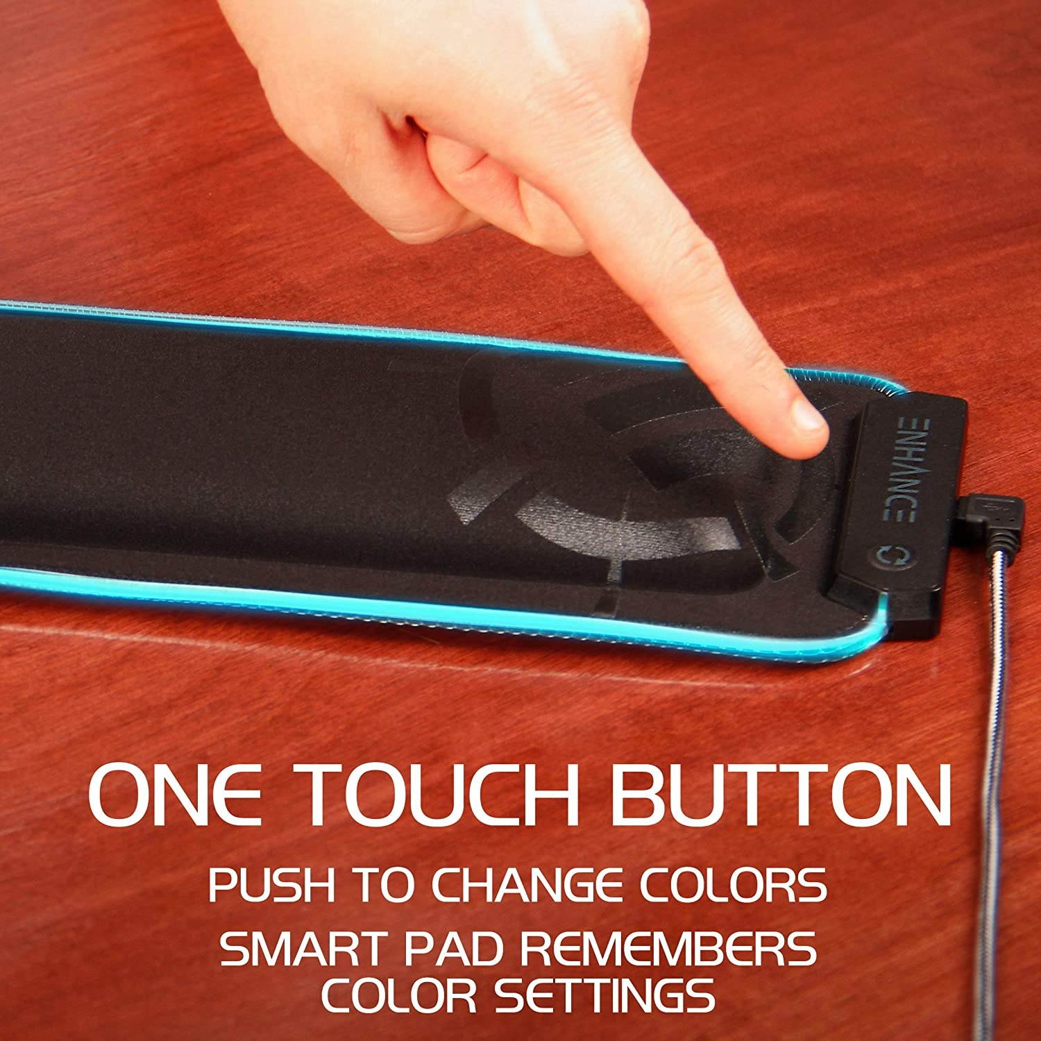 ENHANCE LED Gaming Keyboard Wrist Rest Pad with Soft Memory Foam Support for Full Size Keyboards - 7 Illuminated Colors, 3 Color Modes, Smart Control, Non-Slip Base - Thick 1" Padding for Esports