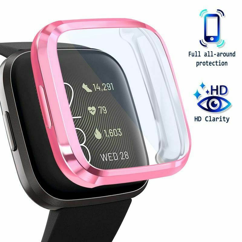 For  Versa 2 Screen Protector with Soft TPU Rubber Case Bumper Clear/Pink