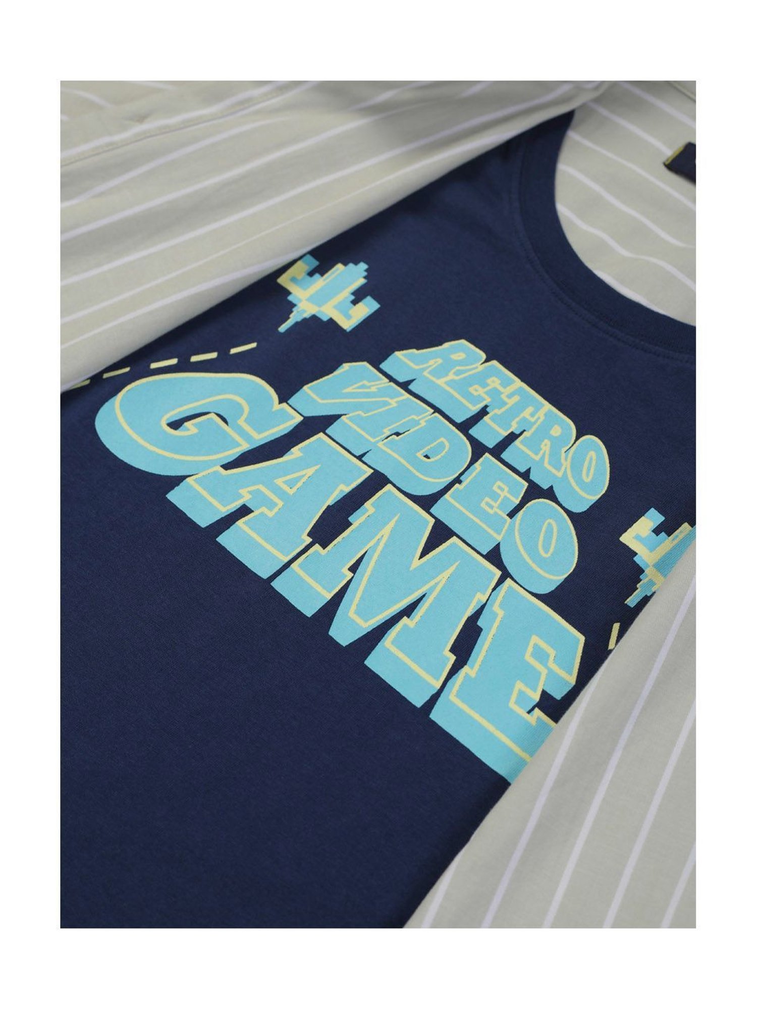 Gini & Jony Kids Sage Green & Navy Striped T-Shirt With Shirt