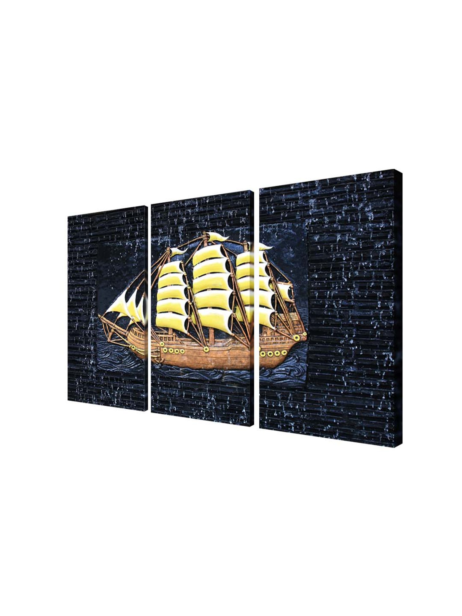 999Store Black Boat Art 3 Frame Canvas Paintings