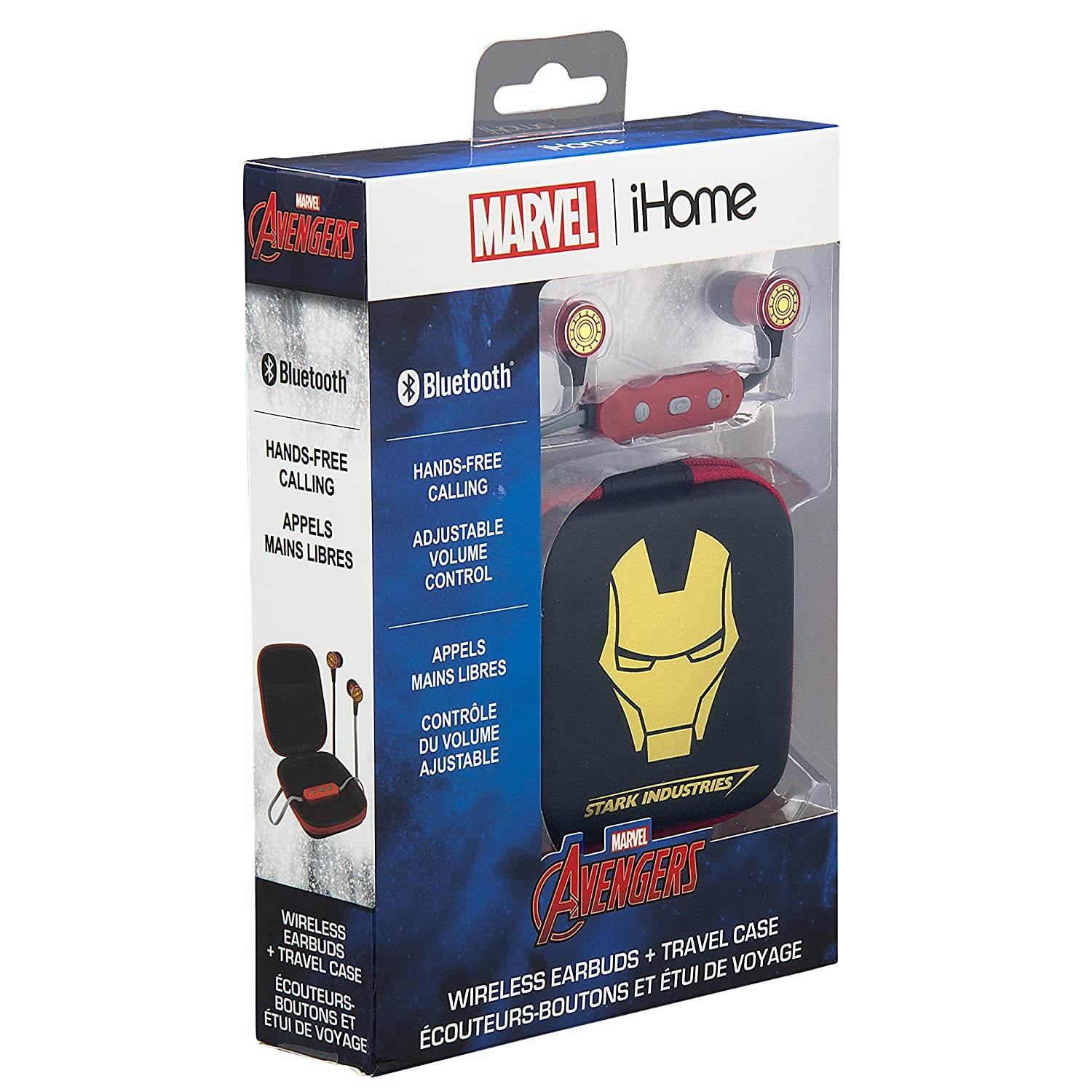 Avengers Iron Man Bluetooth Wireless Earbuds and Travel Case with Hands Free Calling and Adjustable Volume Control