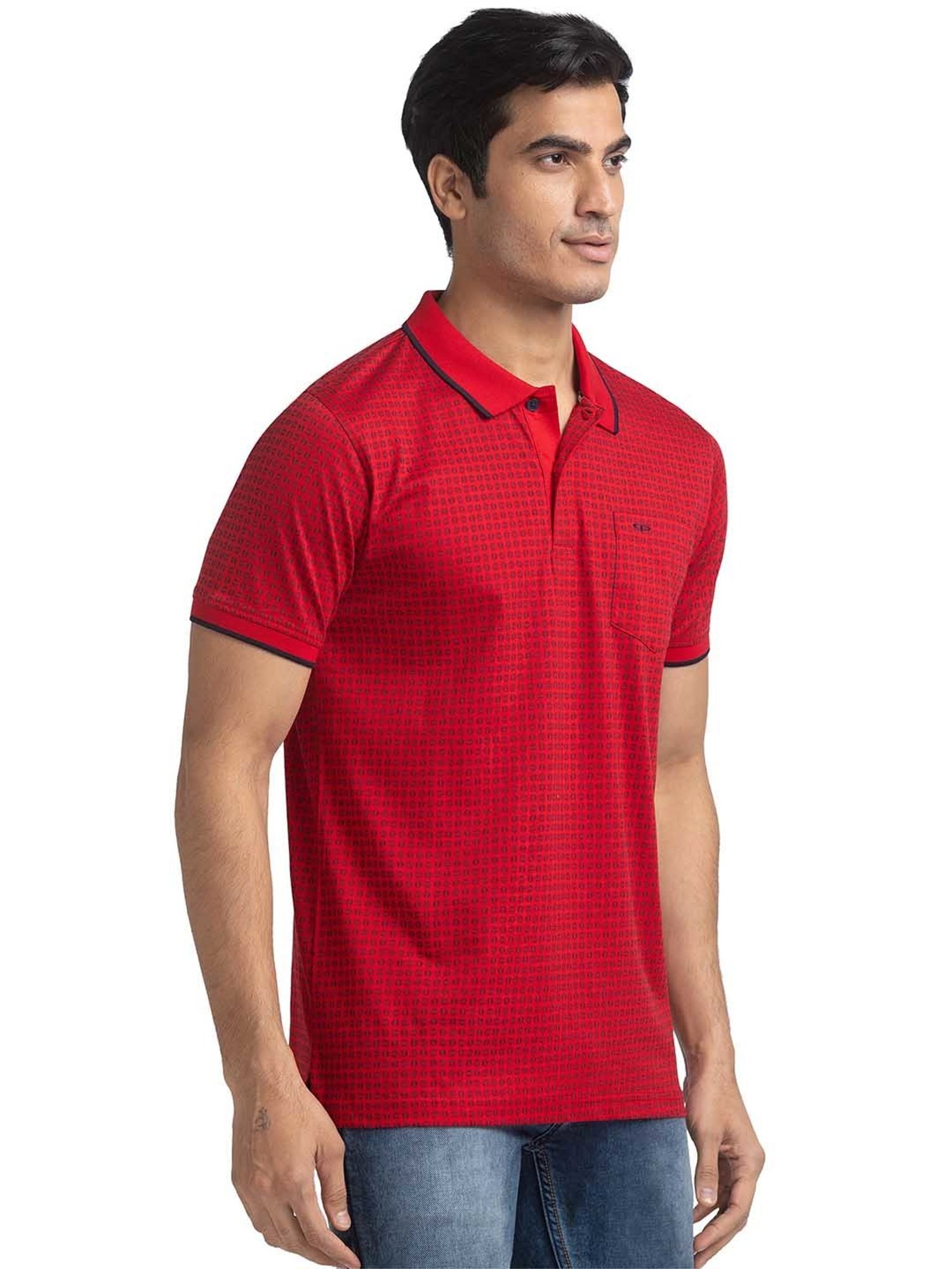 ColorPlus Red Tailored Fit Polo Printed T-Shirt