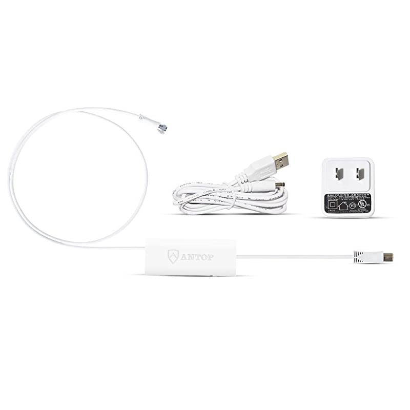 HDTV Antenna Amplifier Signal Booster with High Gain and Ultra Low Noise Amplified FM UHF VHF Signal for Any NonAmplified AntennaUSB Power Supply White