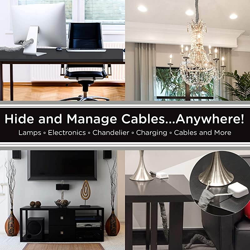 Fabric Cord Cover 6 ft Hides Cables Great for Lamps Light Fixtures and Desks Cable Management Easy Installation Heather Gray 40731