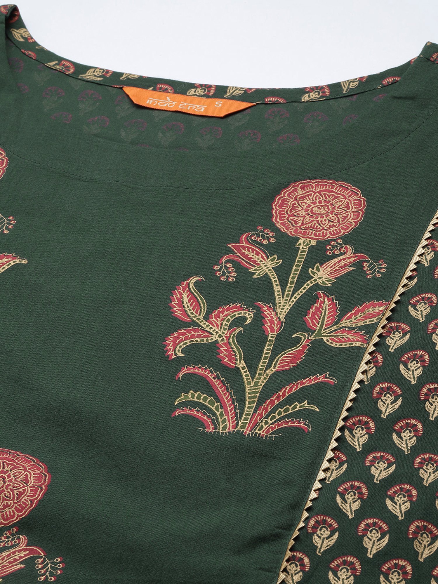 Indo Era Green Printed Kurta Pant Set With Dupatta